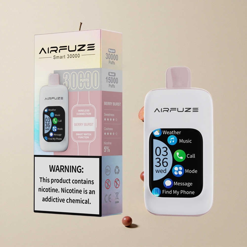 AirFuze Smart 30000 Puffs Disposable Vape Berry Ledakan vape wholesale Indonesia Ukuran 50x25x104.9mm Kapasitas Baterai 900mAh