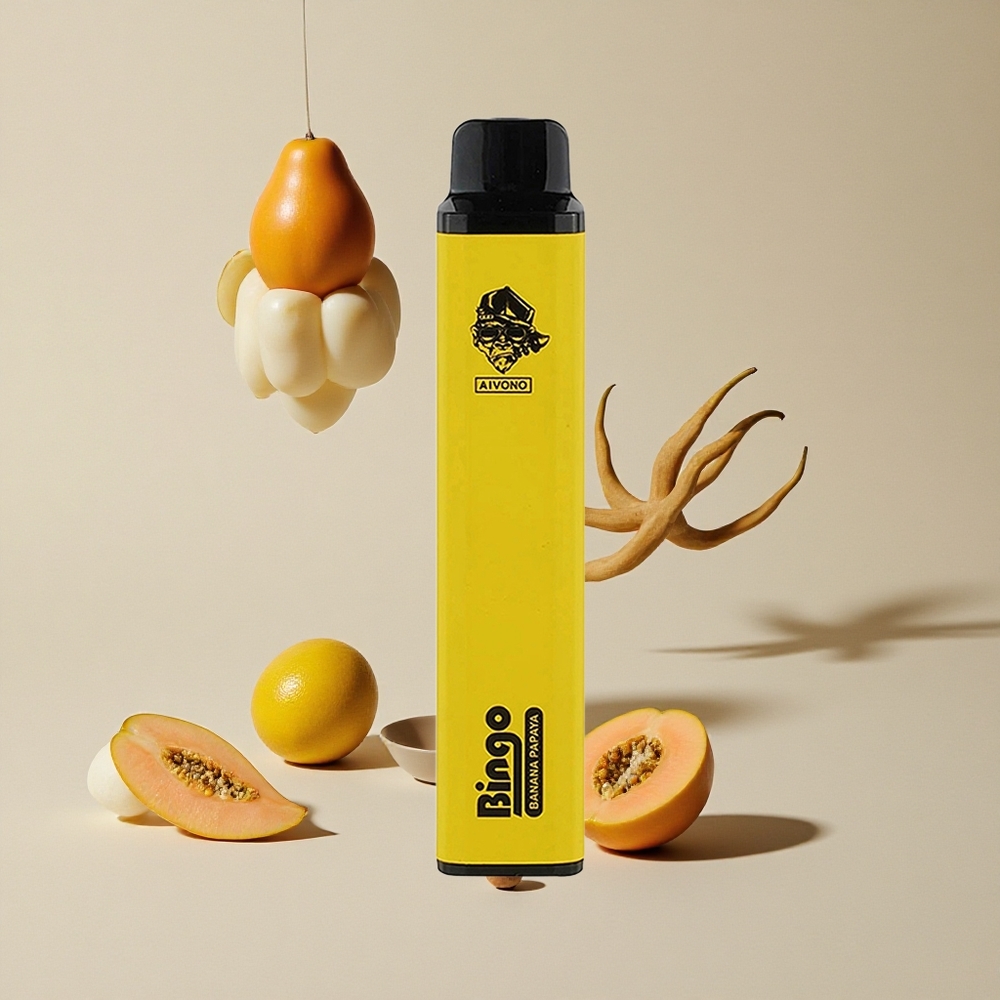 Aivono Aim Bingo 4000 Puffs Pisang Pepaya vape wholesale Indonesia Kapasitas E-Liquid 10 mL