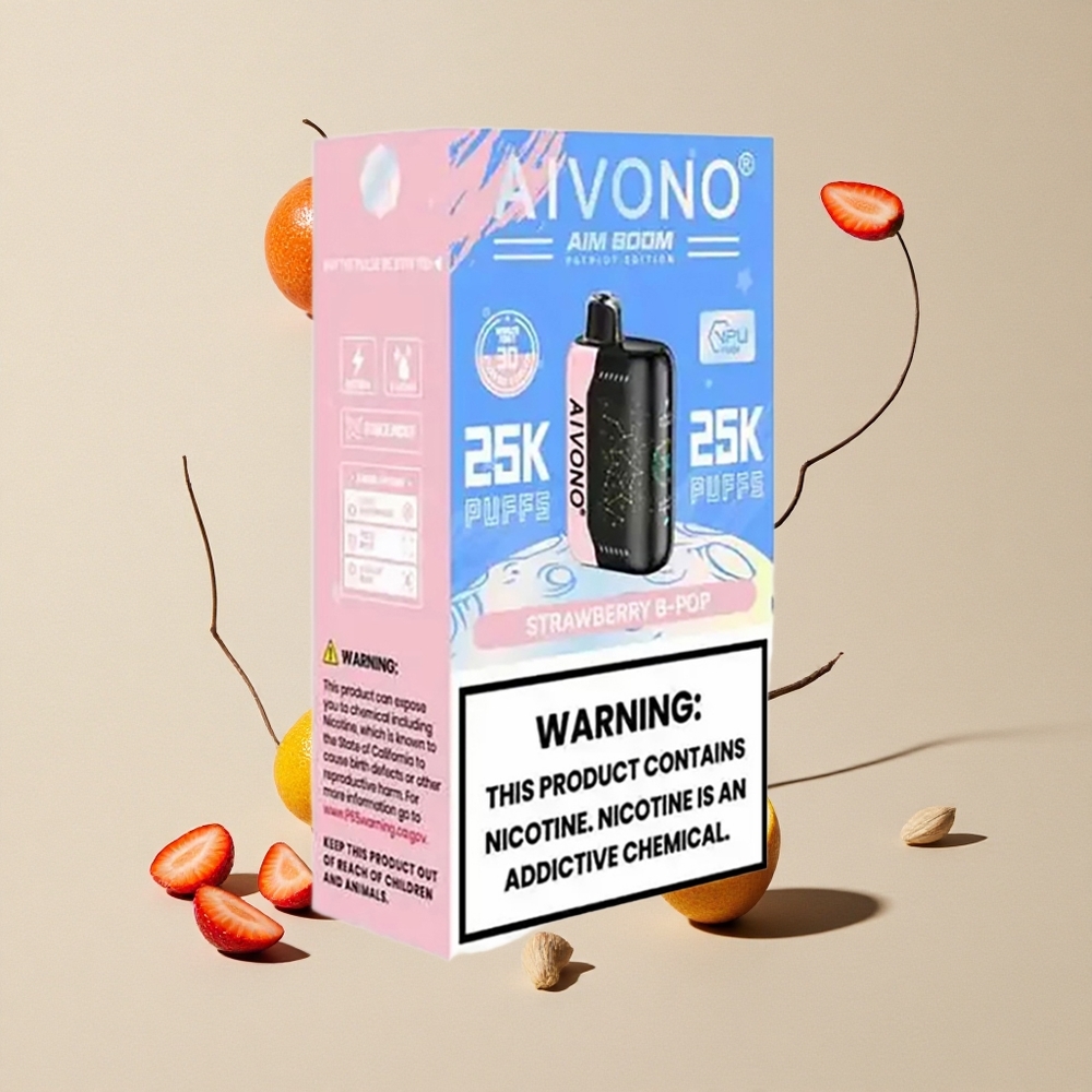 Aivono Aim Boom 25000 Puffs Strawberry B Pop vape wholesale Indonesia Kapasitas E-Liquid 28ml 650mAh