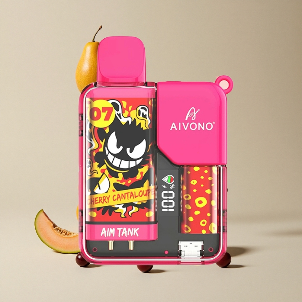 Aivono Aim Tank 9500 Puffs Ceri Melon vape wholesale Indonesia Kapasitas E-liquid 18ml LCD Display