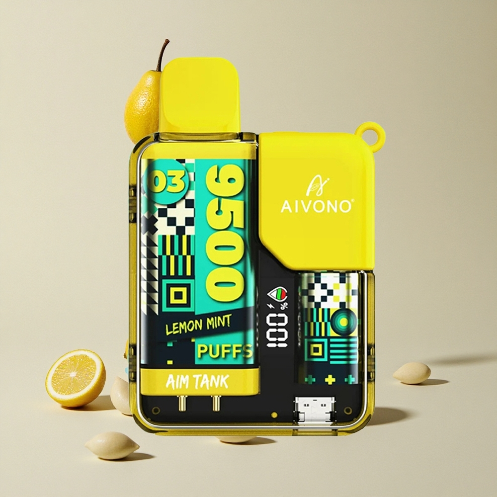 Aivono Aim Tank 9500 Puffs Lemon Mint vape wholesale Indonesia Kapasitas E-liquid 18ml Baterai 650mAh