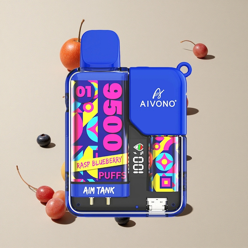 Aivono Aim Tank 9500 Puffs Rasp Blueberry vape wholesale Indonesia 18ml Kapasitas E-liquid 650mAh Baterai