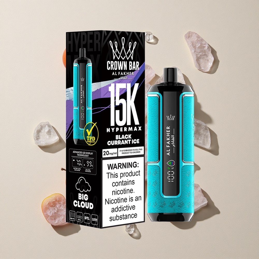 Al Fakher Crown Bar 15K Hypermax Blackcurrant Es vape wholesale Indonesia Kapasitas 22ml 15.000 Hisap
