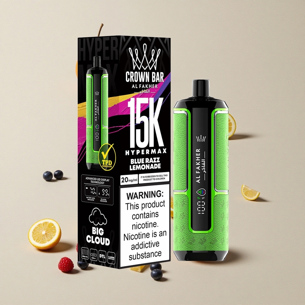 Al Fakher Crown Bar 15K Hypermax Disposable Vape Kit Blue Razz Lemonade 22ml vape wholesale Indonesia 15.000 hisap
