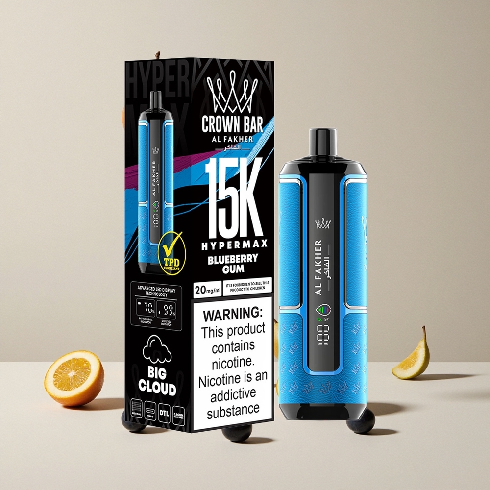 Al Fakher Crown Bar 15K Hypermax Disposable Vape Kit Permen Blueberry vape wholesale Indonesia Kapasitas Puffs hingga 15.000