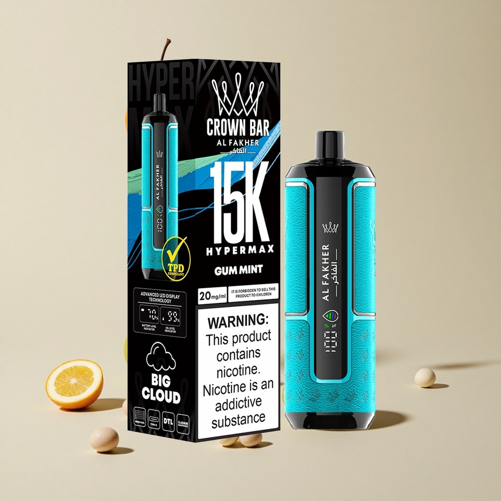 Al Fakher Crown Bar 15K Hypermax Disposable Vape Kit Permen Mint Kapasitas Puffs hingga 15.000 vape wholesale Indonesia Port USB-C