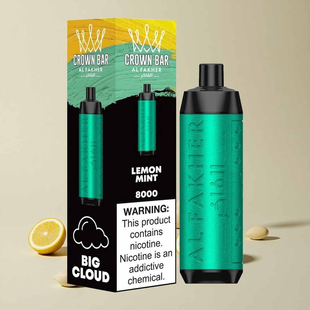 Al Fakher Crown Bar 8000 Lemon Mint vape wholesale Indonesia 18ml Kapasitas Cairan 8000 Hisapan