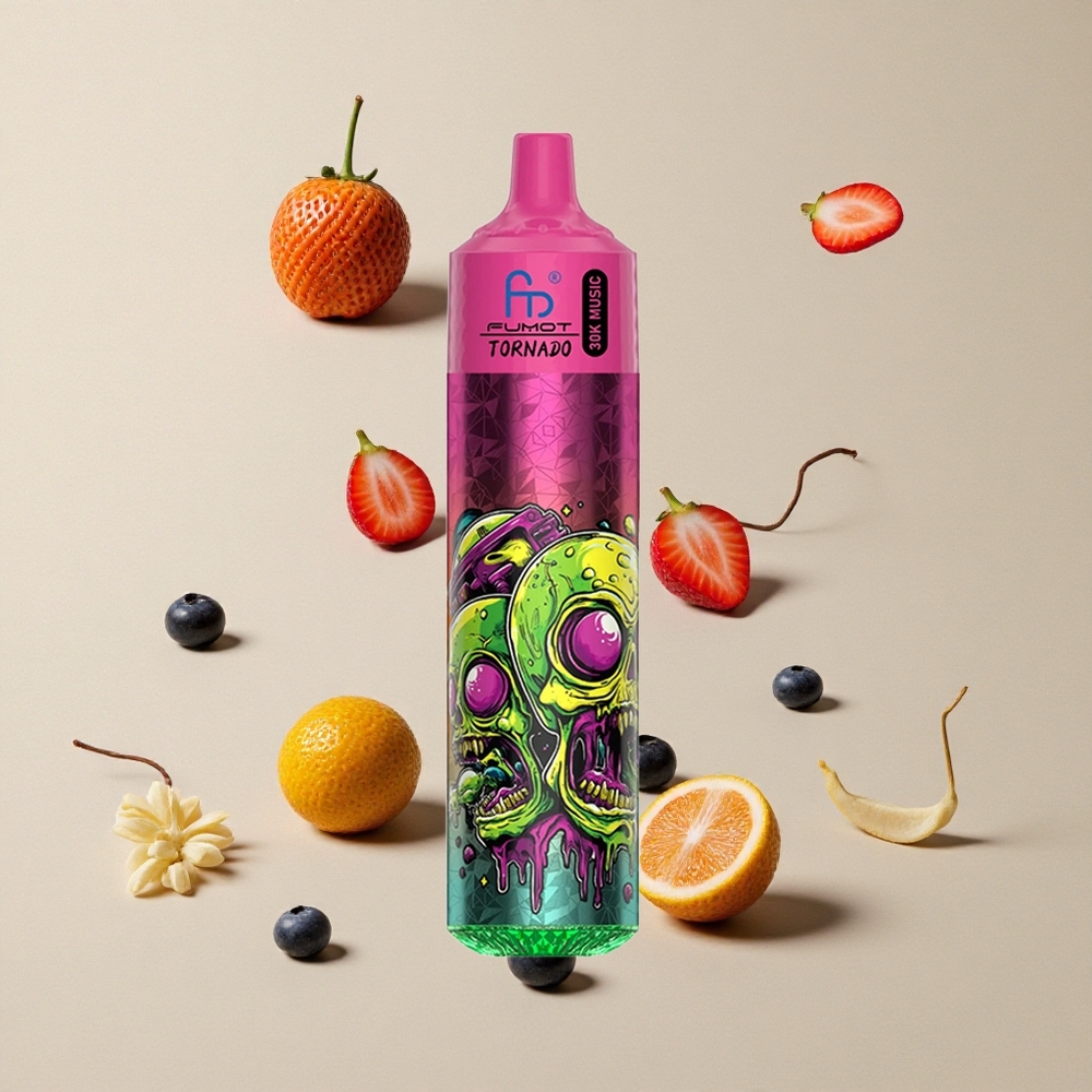 Fumot Randm Tornado 30000 Puffs Strawberry Blueberry vape wholesale Indonesia Kapasitas E-liquid 30mL Nikotin 2% 5%
