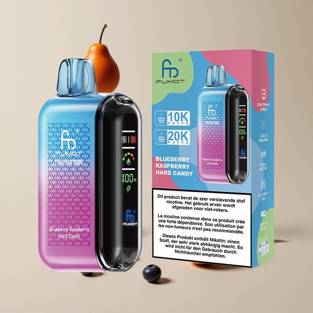 Fumot Tornado 20000 Puffs Bluberi Raspberi Permen Keras vape wholesale Indonesia Baterai 850mAh Isi Ulang
