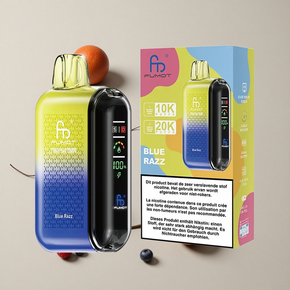 Fumot Tornado 20000 Puffs Blue Razz vape wholesale Indonesia Kapasitas E-liquid 20ml Dual Mesh Coil