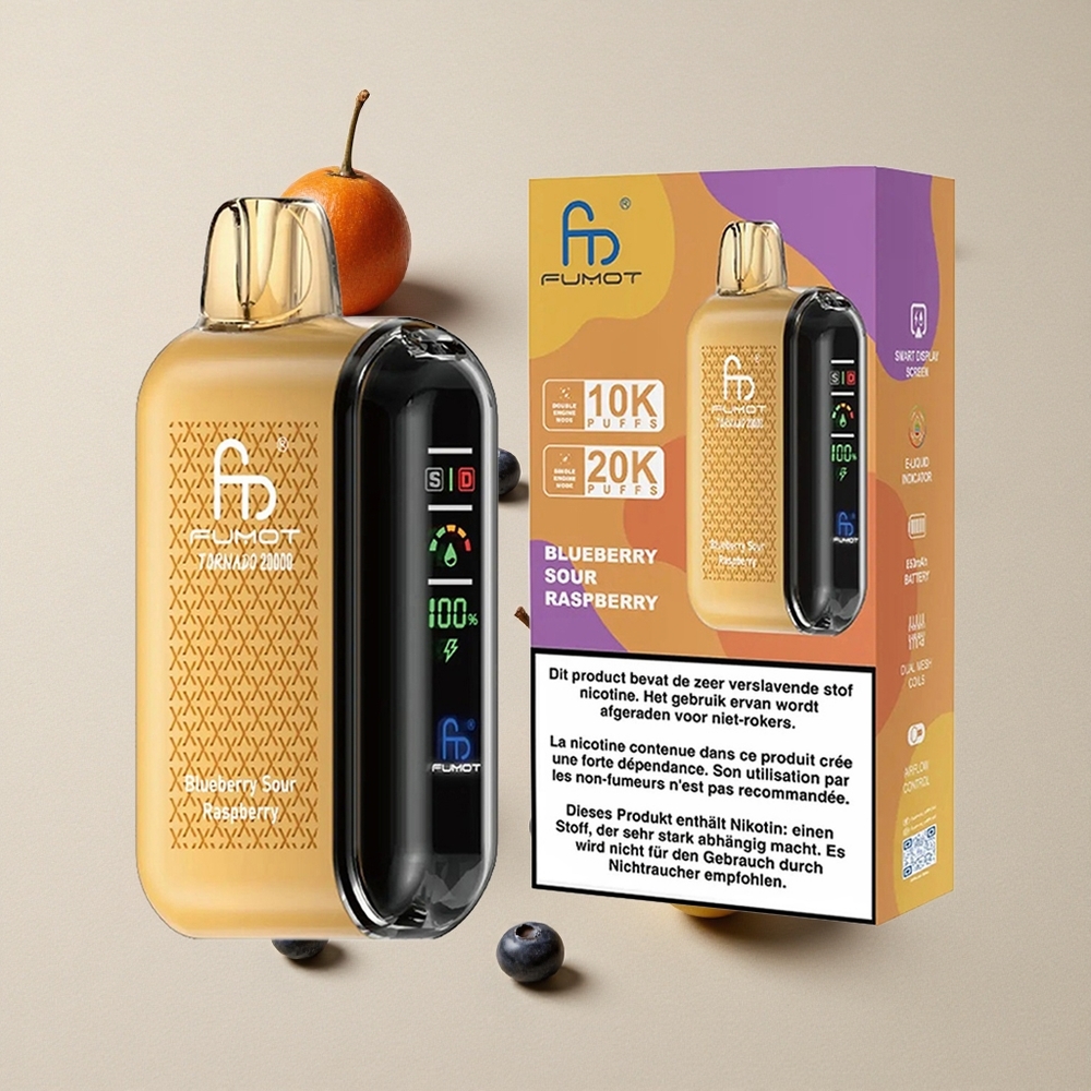 Fumot Tornado 20000 Puffs Blueberry Raspberry Asam vape wholesale Indonesia Kapasitas E-liquid 20ml