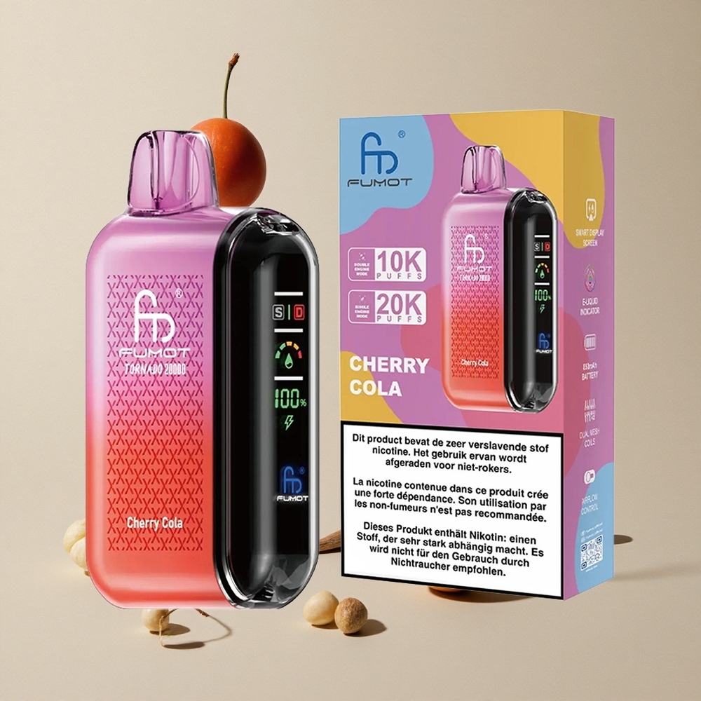 Fumot Tornado 20000 Puffs Ceri Cola vape wholesale Indonesia Kapasitas E-liquid 20ml Dual Mesh Coil