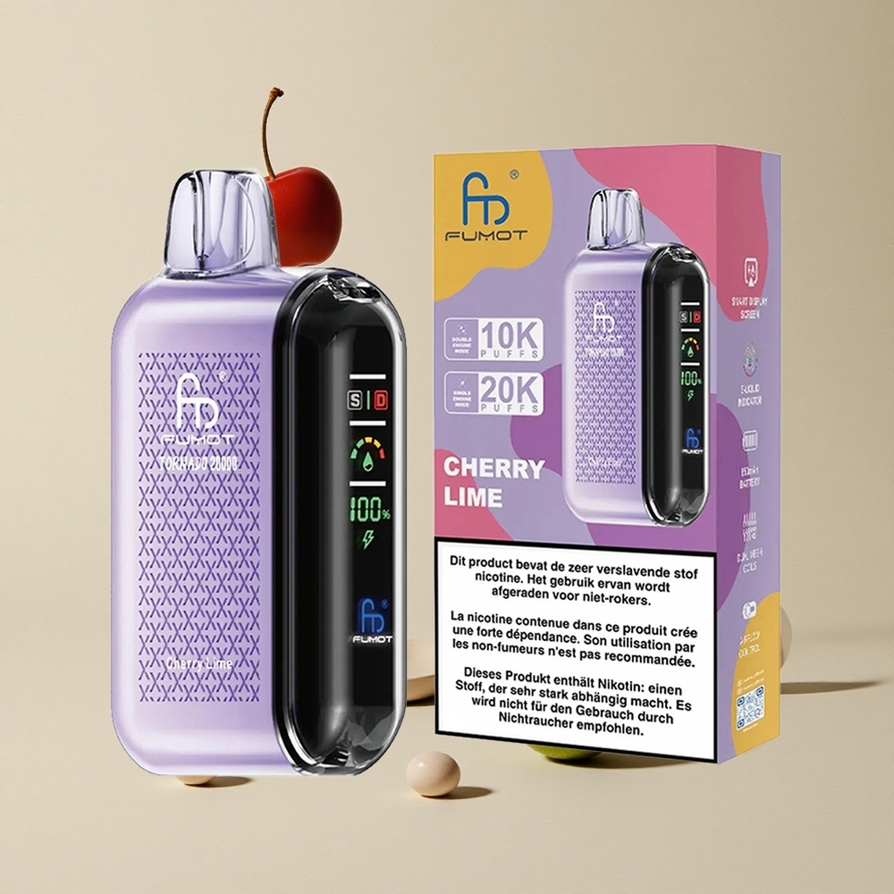 Fumot Tornado 20000 Puffs Ceri Jeruk Nipis vape wholesale Indonesia 20ml Kapasitas E-liquid 850mAh Baterai Isi Ulang