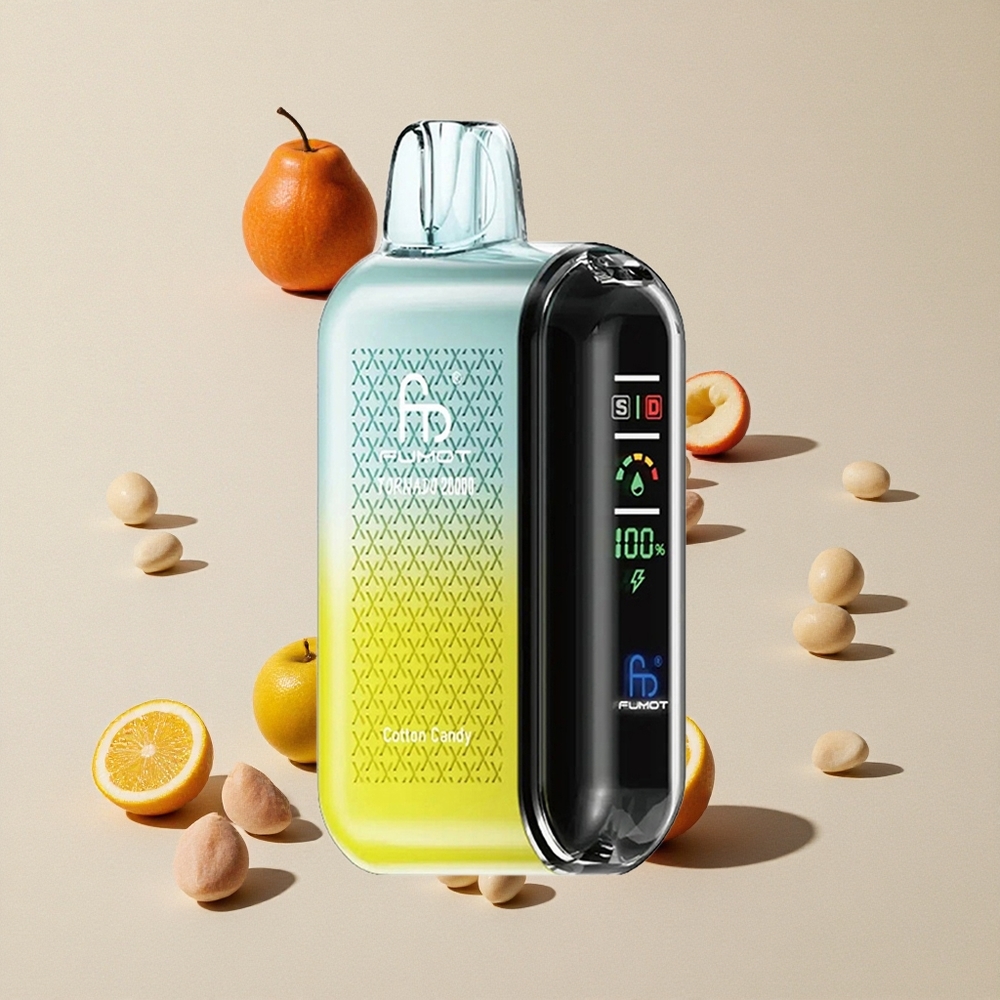 Fumot Tornado 20000 Puffs Cotton Candy vape wholesale Indonesia Kapasitas E-liquid 20ml Dual Mesh Coil
