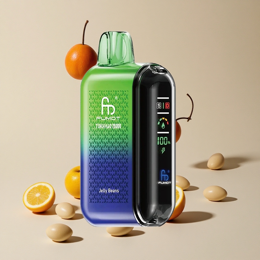 Fumot Tornado 20000 Puffs Jelly Beans vape wholesale Indonesia Kapasitas E-liquid 20ml Dual Mesh Coil