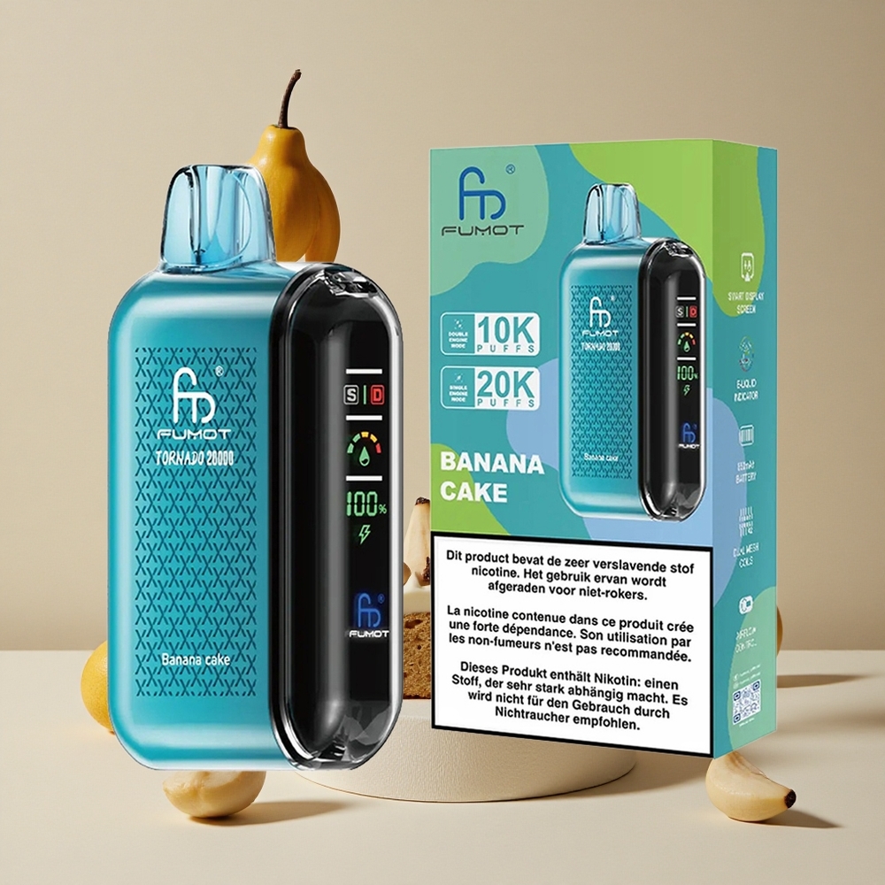 Fumot Tornado 20000 Puffs Kue Pisang vape wholesale Indonesia Kapasitas E-liquid 20ml Dual Mesh Coil