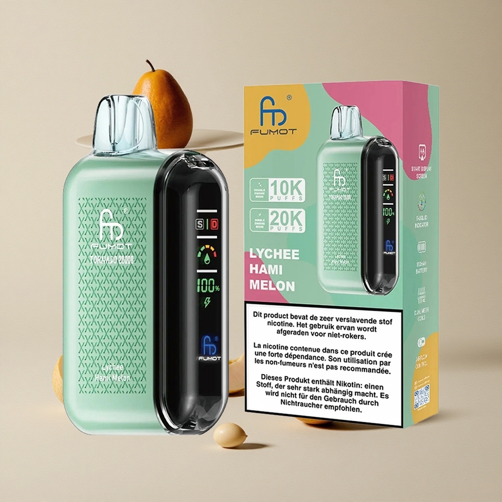 Fumot Tornado 20000 Puffs Leci Melon Hami vape wholesale Indonesia 20ml Kapasitas E-liquid 850mAh Baterai Isi Ulang