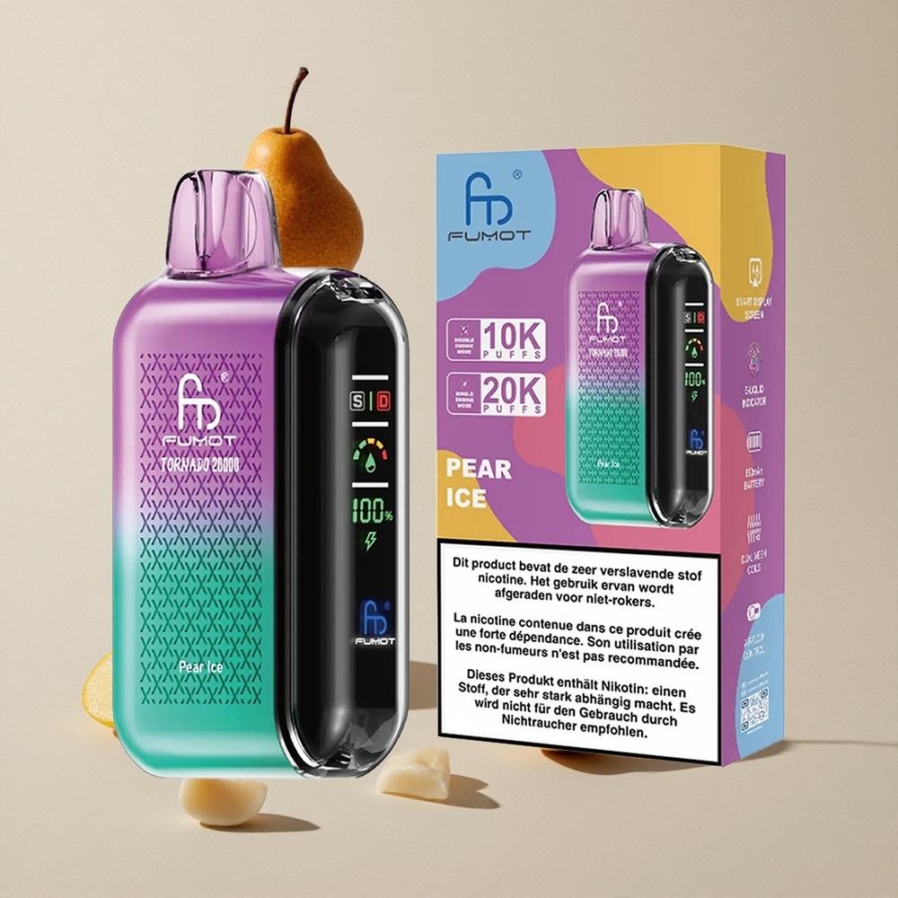 Fumot Tornado 20000 Puffs Pear Es vape wholesale Indonesia Kapasitas E-liquid 20ml Dual Mesh Coil