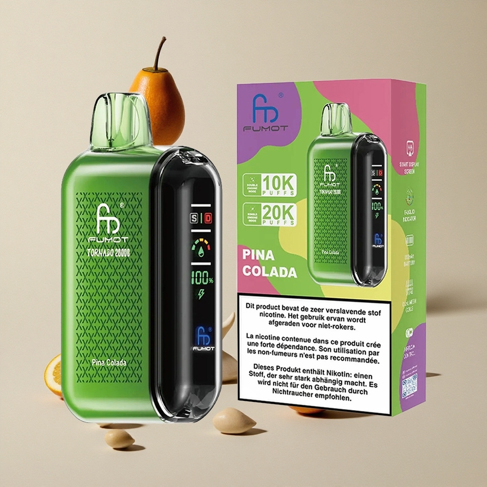 Fumot Tornado 20000 Puffs Pina Colada vape wholesale Indonesia Kapasitas E-liquid 20ml Dual Mesh Coil