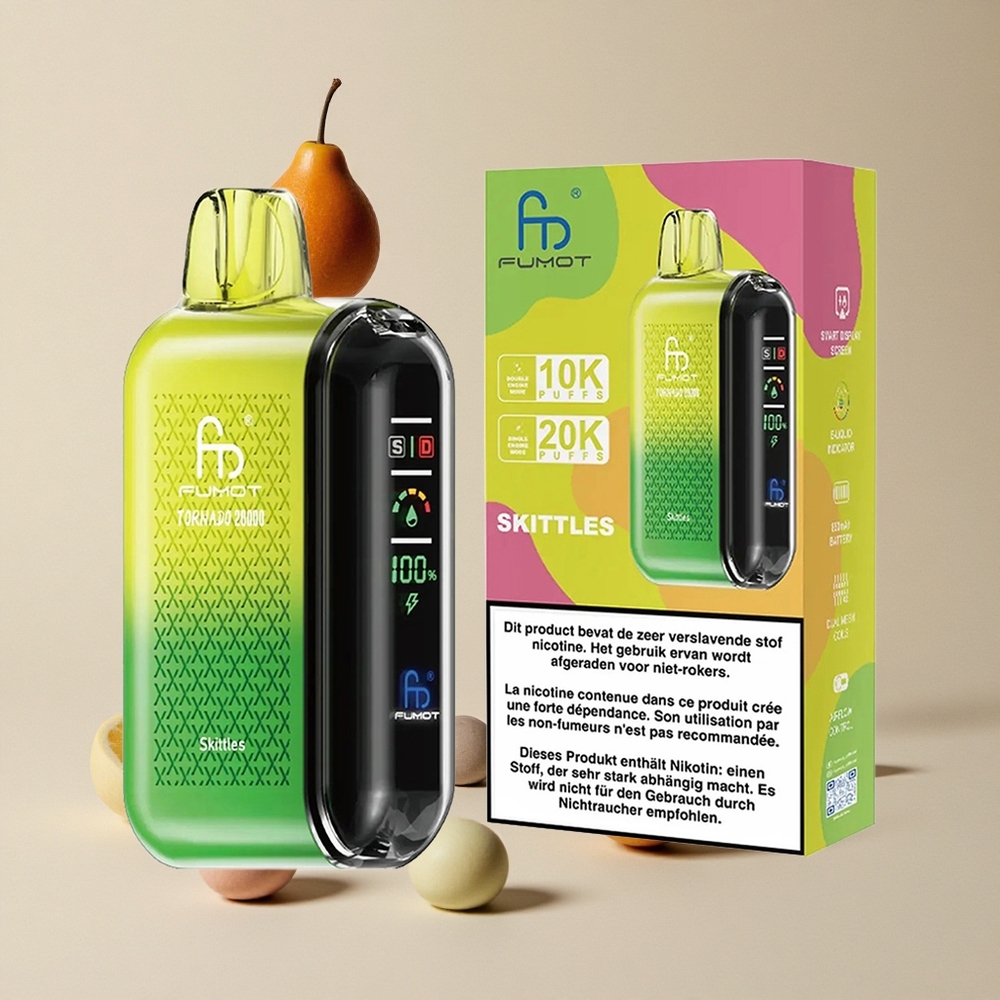 Fumot Tornado 20000 Puffs Skittles vape wholesale Indonesia Kapasitas E-liquid 20ml Dual Mesh Coil