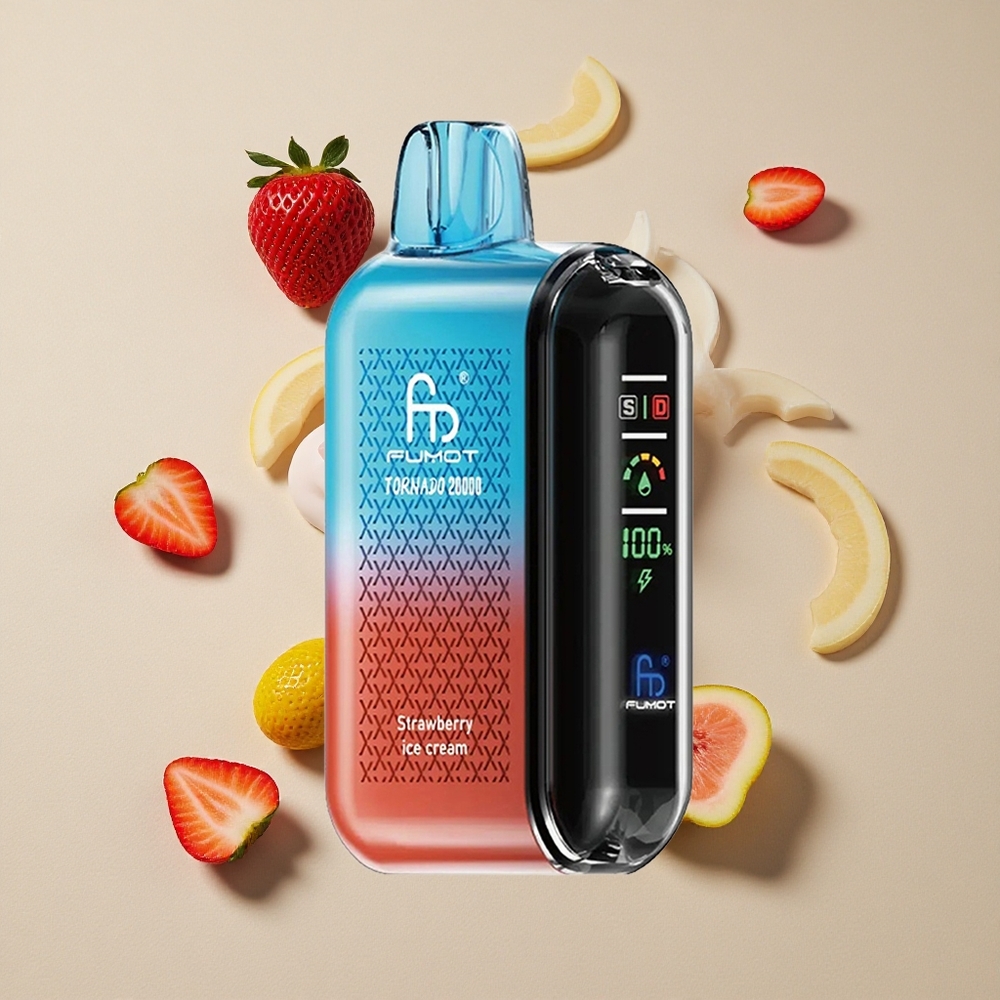 Fumot Tornado 20000 Puffs Strawberry Ice Cream vape wholesale Indonesia Kapasitas E-liquid 20ml Dual Mesh Coil