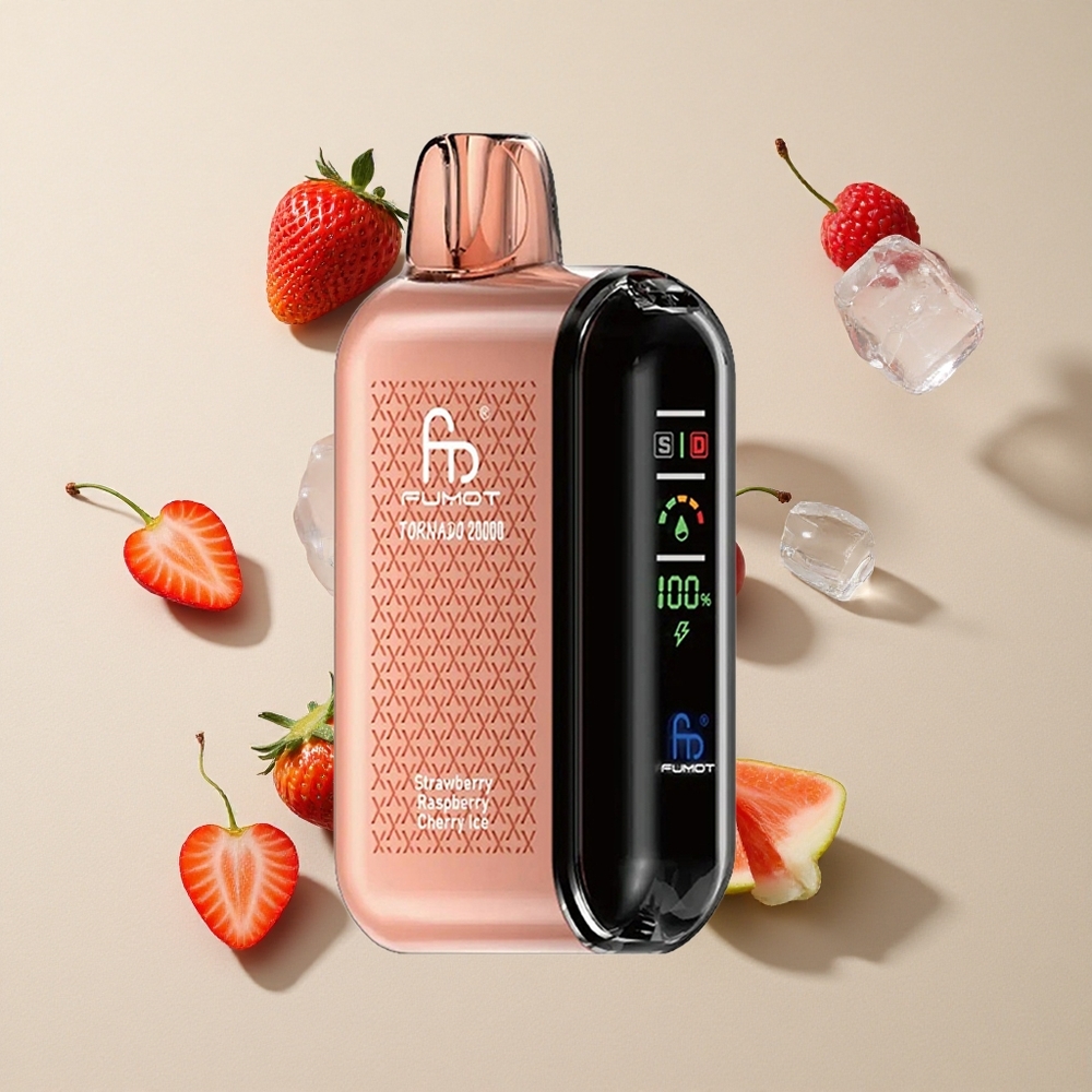 Fumot Tornado 20000 Puffs Strawberry Raspberry Cherry Ice vape wholesale Indonesia Kapasitas E-liquid 20ml Dual Mesh Coil