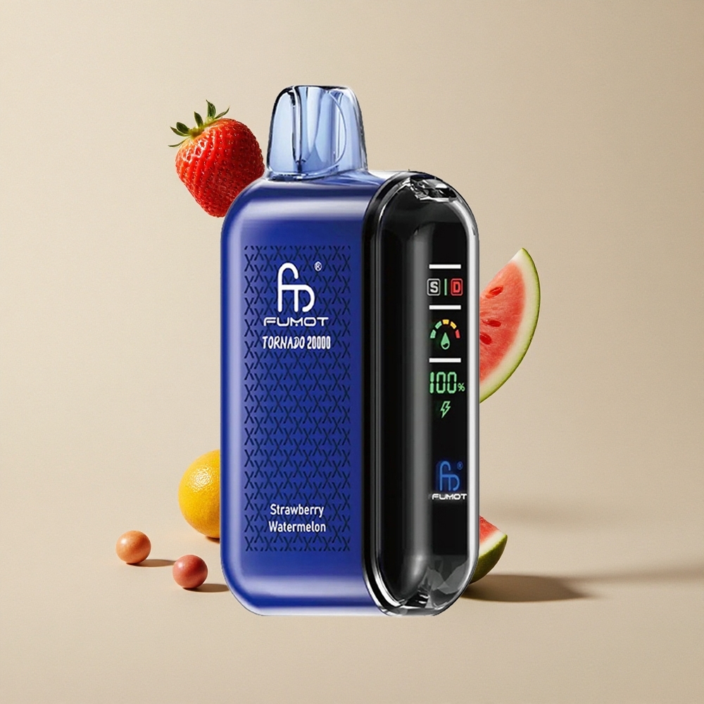 Fumot Tornado 20000 Puffs Strawberry Semangka vape wholesale Indonesia Kapasitas E-liquid 20ml Dual Mesh Coil