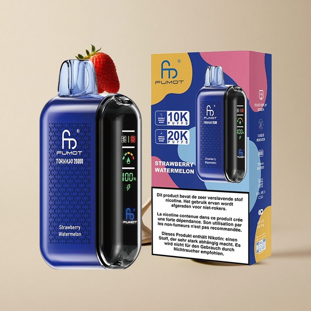 Fumot Tornado 20000 Puffs Strawberry Semangka vape wholesale Indonesia Kapasitas E-liquid 20ml Dual Mesh Coil
