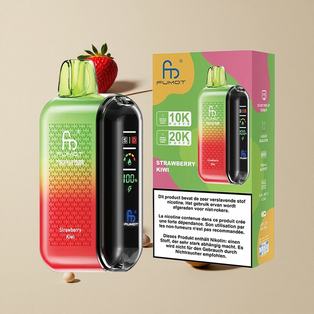 Fumot Tornado 20000 Puffs Stroberi Kiwi vape wholesale Indonesia Kapasitas E-liquid 20ml Dual Mesh Coil