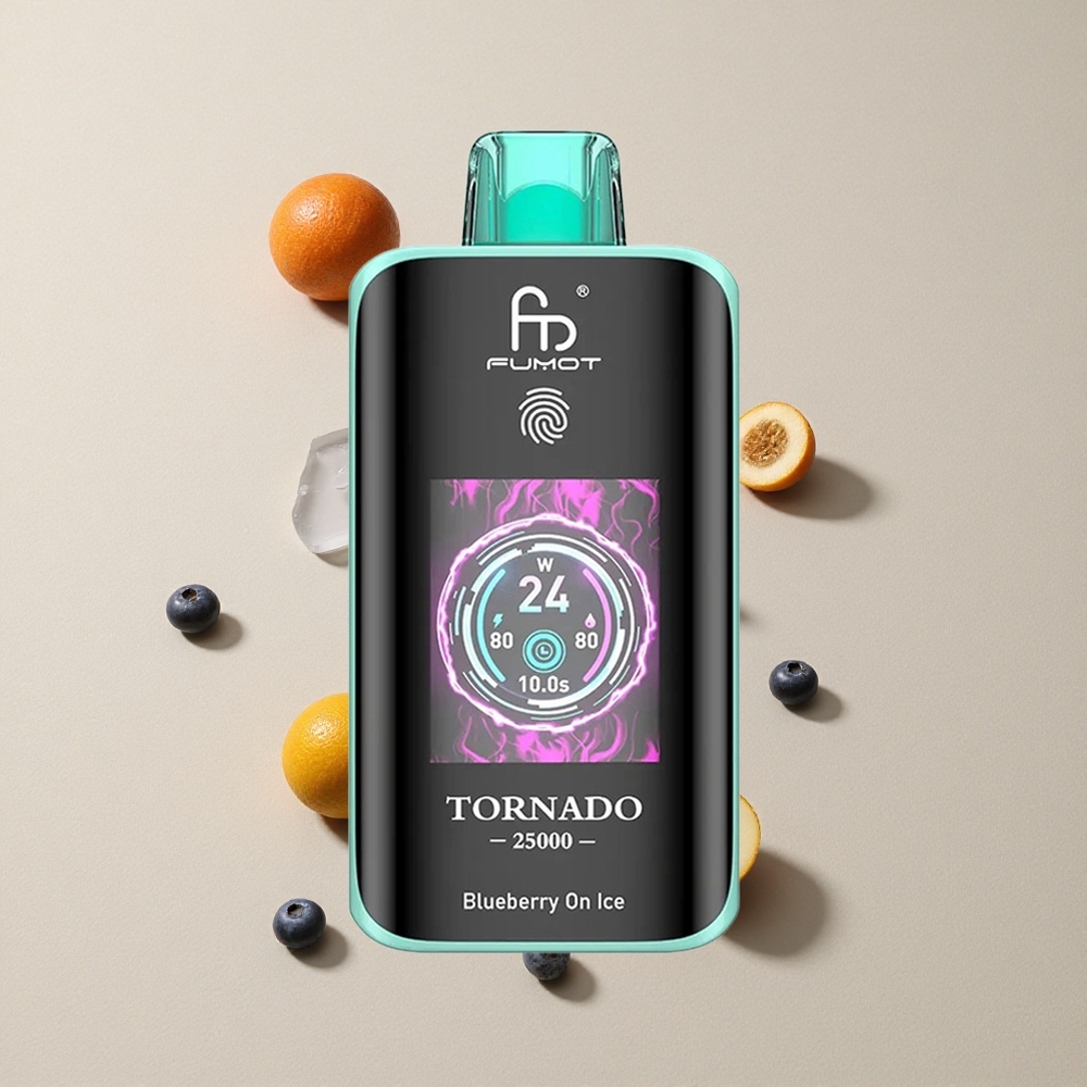 Fumot Tornado 25000 Puffs Blueberry On Ice vape wholesale Indonesia Layar HD Baterai 700mAh Isi Ulang