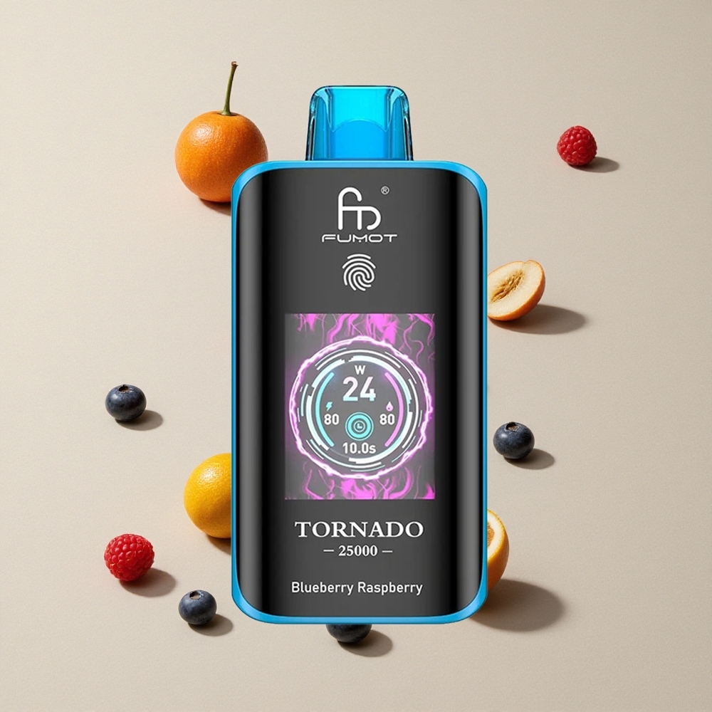 Fumot Tornado 25000 Puffs Blueberry Raspberry vape wholesale Indonesia Layar HD 700mAh Baterai Isi Ulang