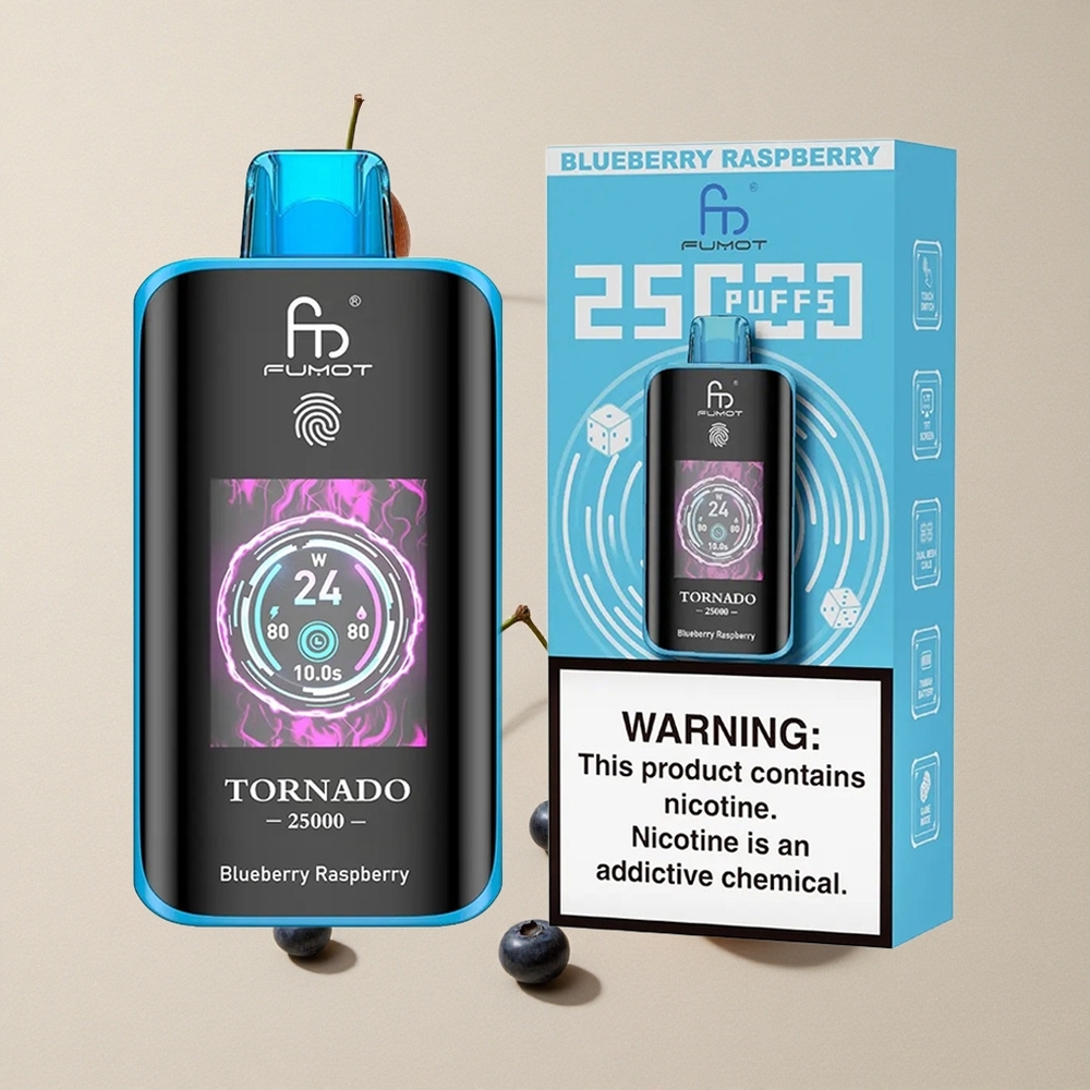 Fumot Tornado 25000 Puffs Blueberry Raspberry vape wholesale Indonesia Layar HD 700mAh Baterai Isi Ulang