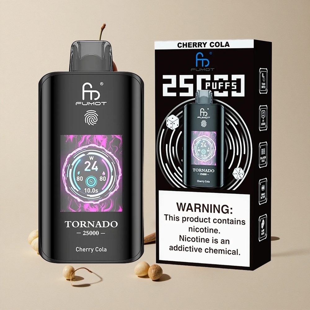 Fumot Tornado 25000 Puffs Ceri Cola vape wholesale Indonesia Layar HD 700mAh Baterai Isi Ulang