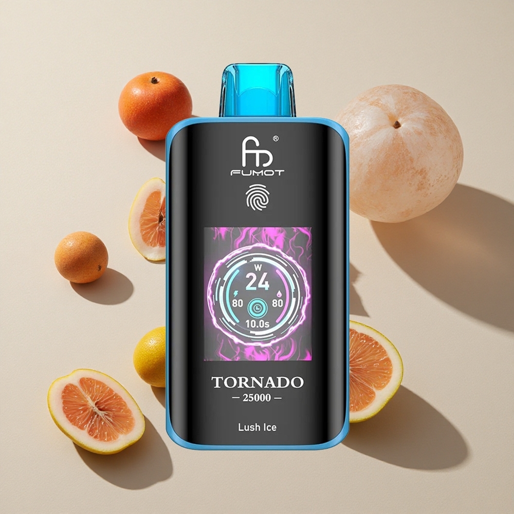 Fumot Tornado 25000 Puffs Lush Ice vape wholesale Indonesia Layar HD Baterai 700mAh Isi Ulang