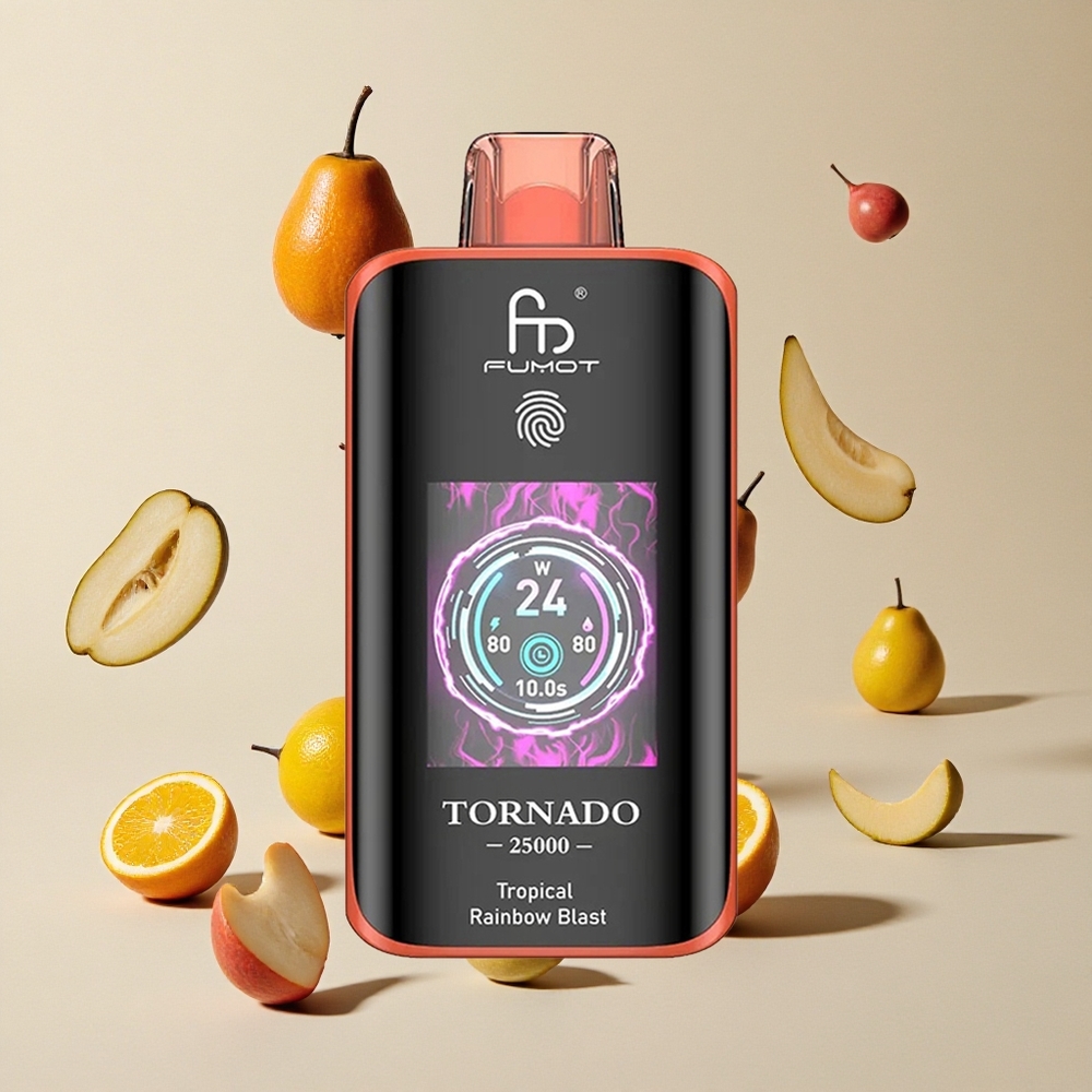 Fumot Tornado 25000 Puffs Pelangi Tropis Blast vape wholesale Indonesia Layar HD Baterai Isi Ulang 700mAh