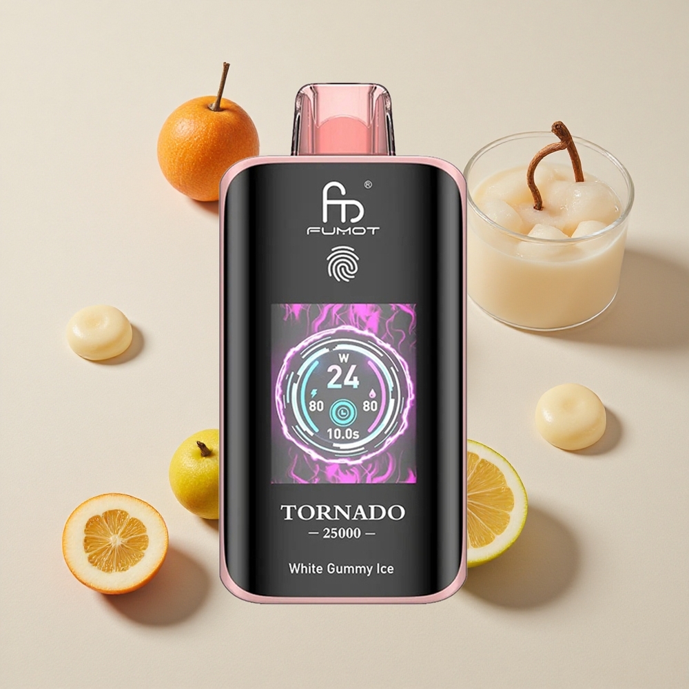 Fumot Tornado 25000 Puffs Permen Putih Es vape wholesale Indonesia Layar HD 700mAh Baterai Isi Ulang