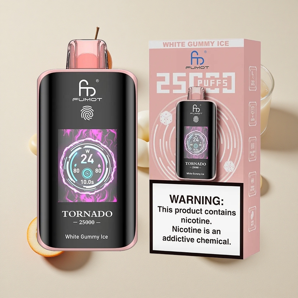 Fumot Tornado 25000 Puffs Permen Putih Es vape wholesale Indonesia Layar HD 700mAh Baterai Isi Ulang