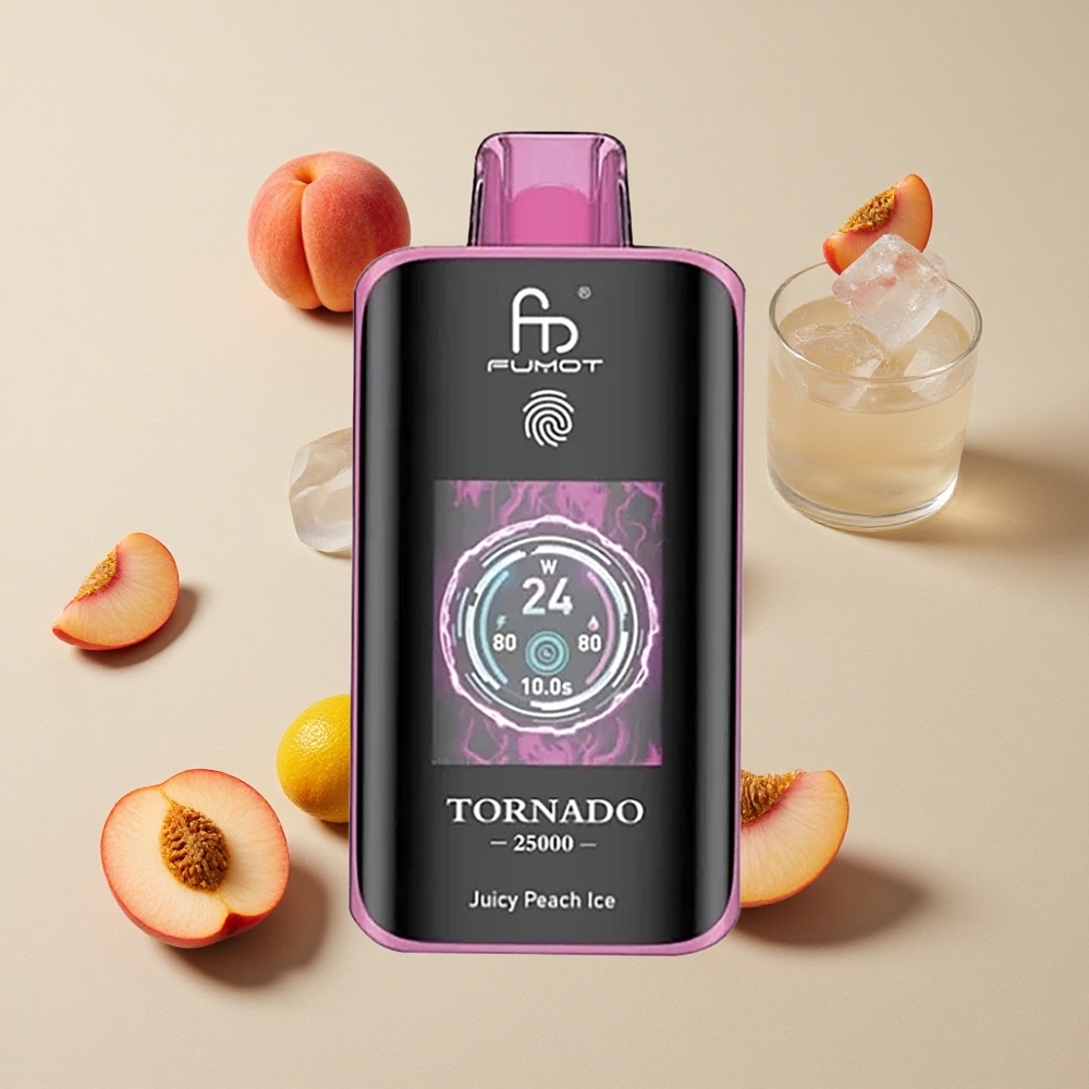 Fumot Tornado 25000 Puffs Persik Juicy Es vape wholesale Indonesia Baterai 700mAh Isi Ulang