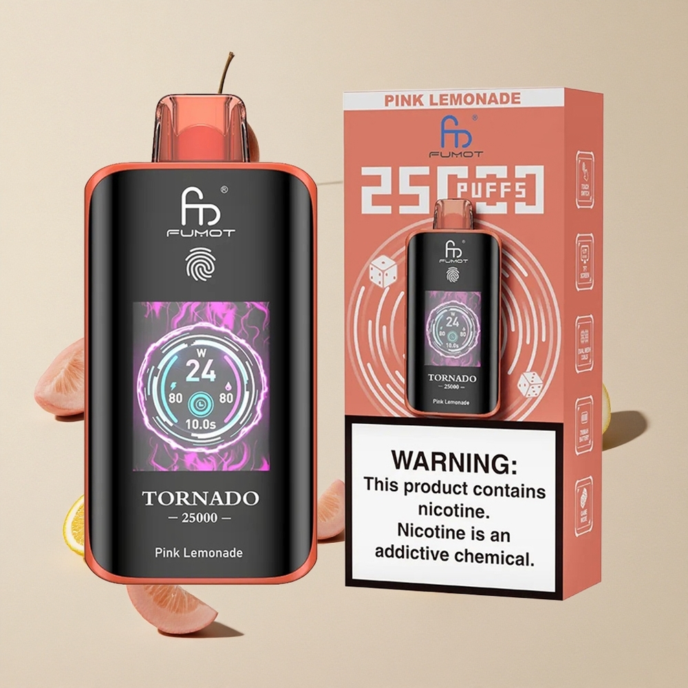 Fumot Tornado 25000 Puffs Pink Lemonade vape wholesale Indonesia Baterai 700mAh Isi Ulang 20ml E-liquid
