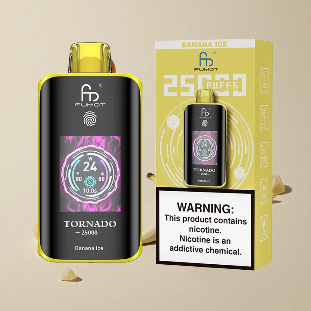 Fumot Tornado 25000 Puffs Pisang Es vape wholesale Indonesia Layar HD 700mAh Baterai Isi Ulang