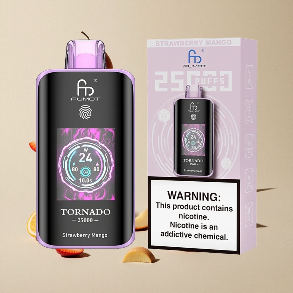 Fumot Tornado 25000 Puffs Stroberi Mangga vape wholesale Indonesia Baterai 700mAh Isi Ulang 20ml E-liquid