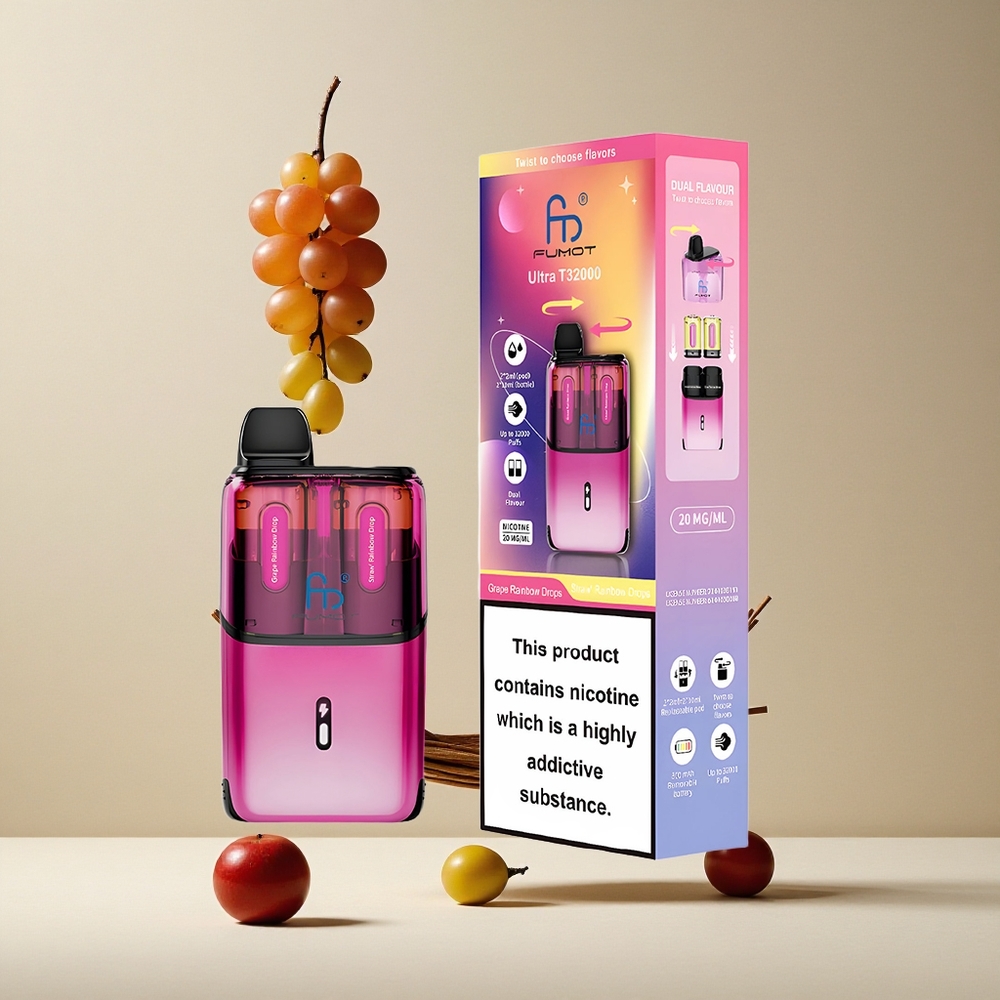 Fumot Ultra T32000 Disposable Vape Anggup Pelangi - Stroberi Pelangi vape wholesale Indonesia Kapasitas E-Liquid 24ml
