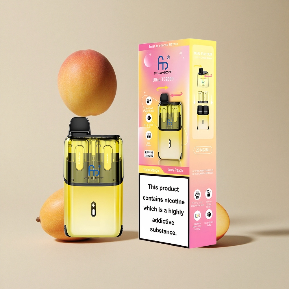 Fumot Ultra T32000 Disposable Vape Triple Mangga - Peach Juicy vape wholesale Indonesia Kapasitas Baterai 800mAh
